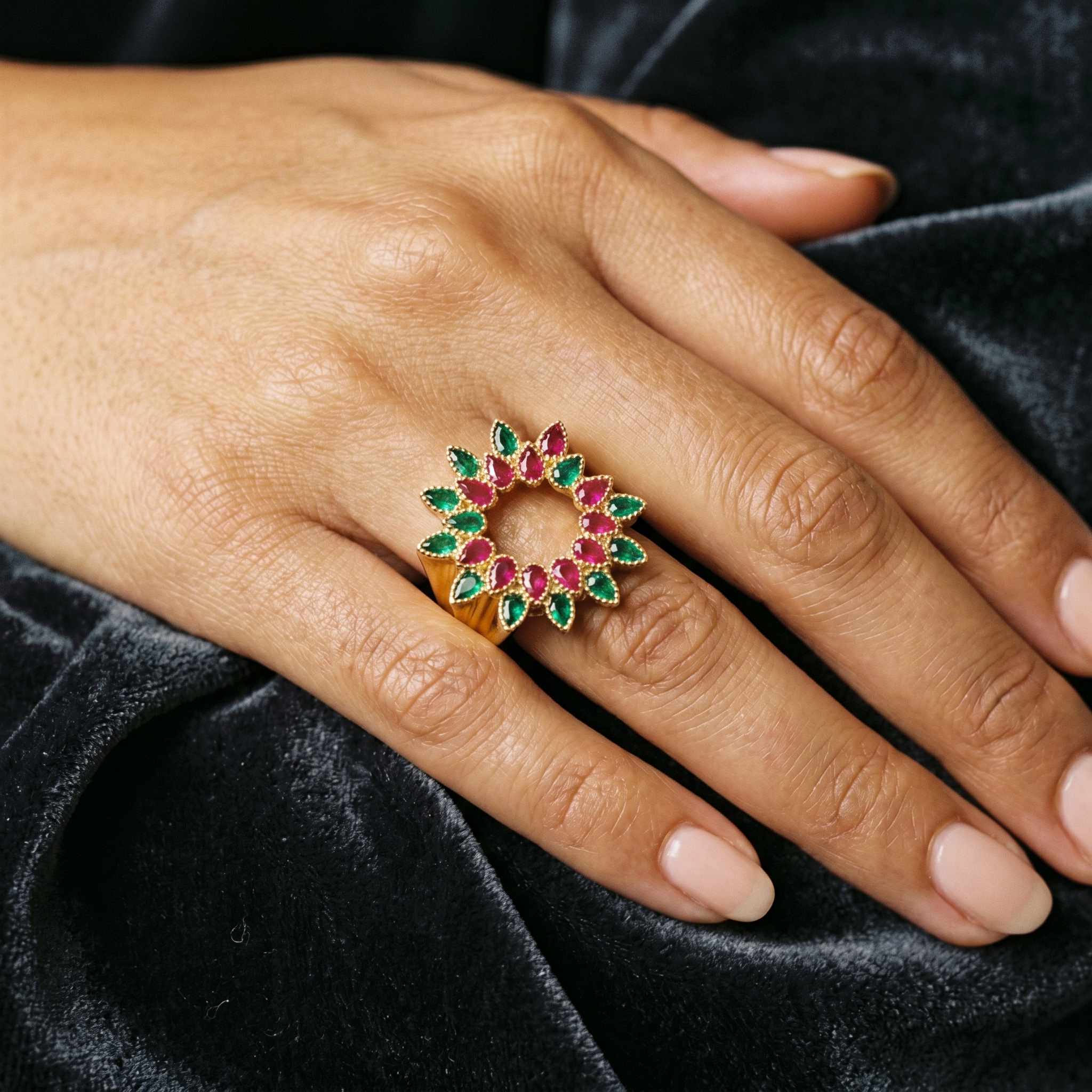 Ruby Emerald Halo Ring