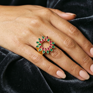 Ruby Emerald Halo Ring