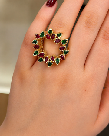 Ruby Emerald Halo Ring
